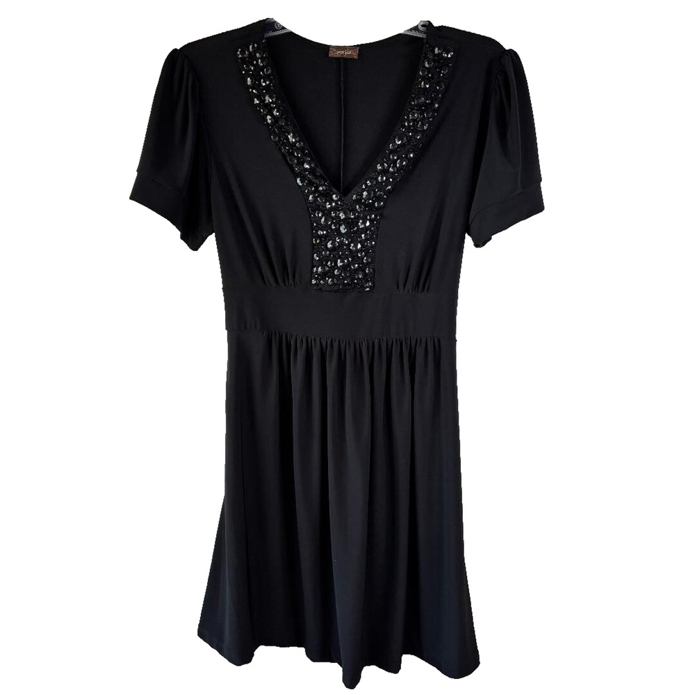 Siren‎ Lily Black Short Sleeve Knee Length Dress A line Belted NO SIZE TAG